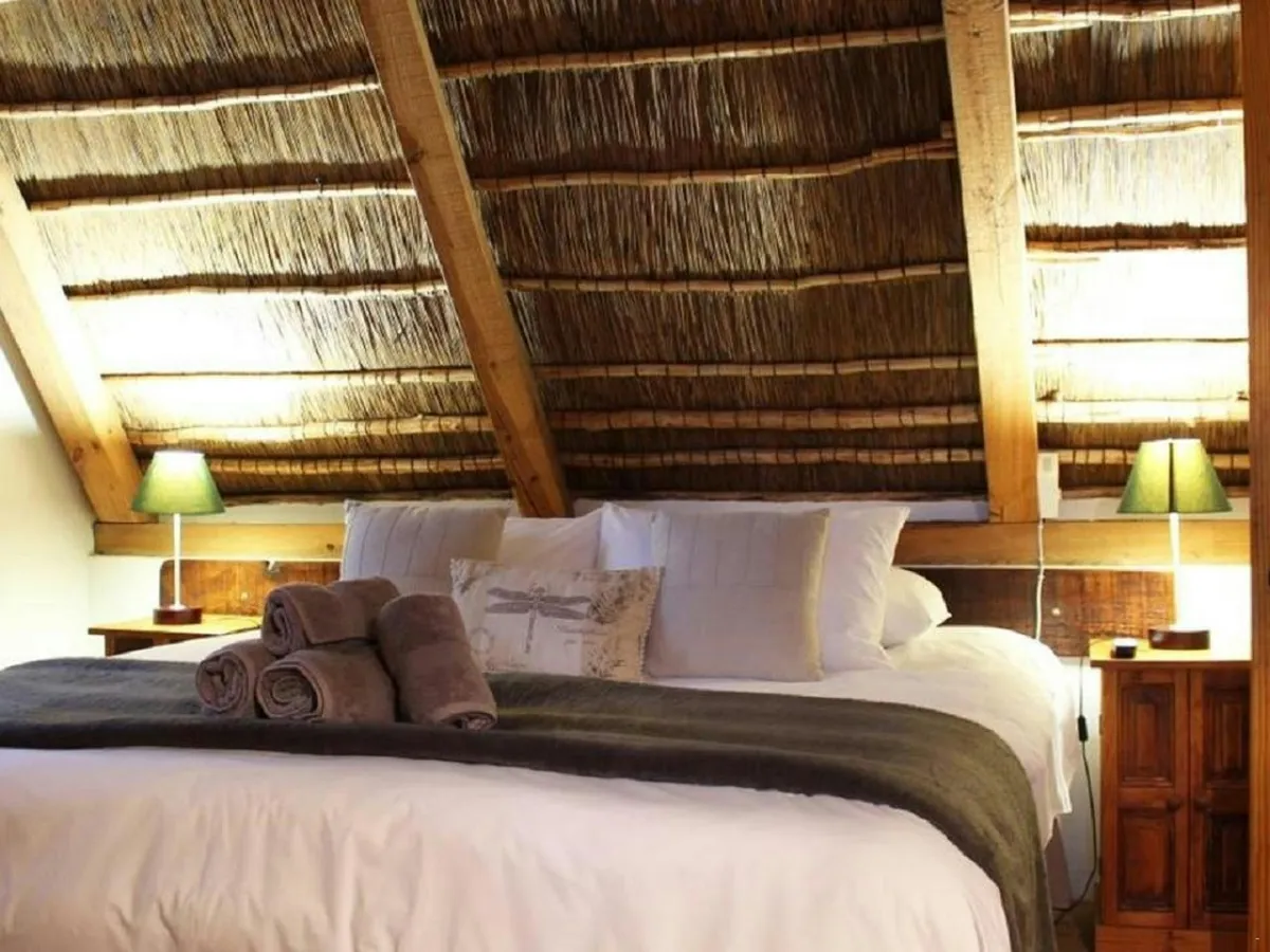 Bedroom under a thatched ceiling